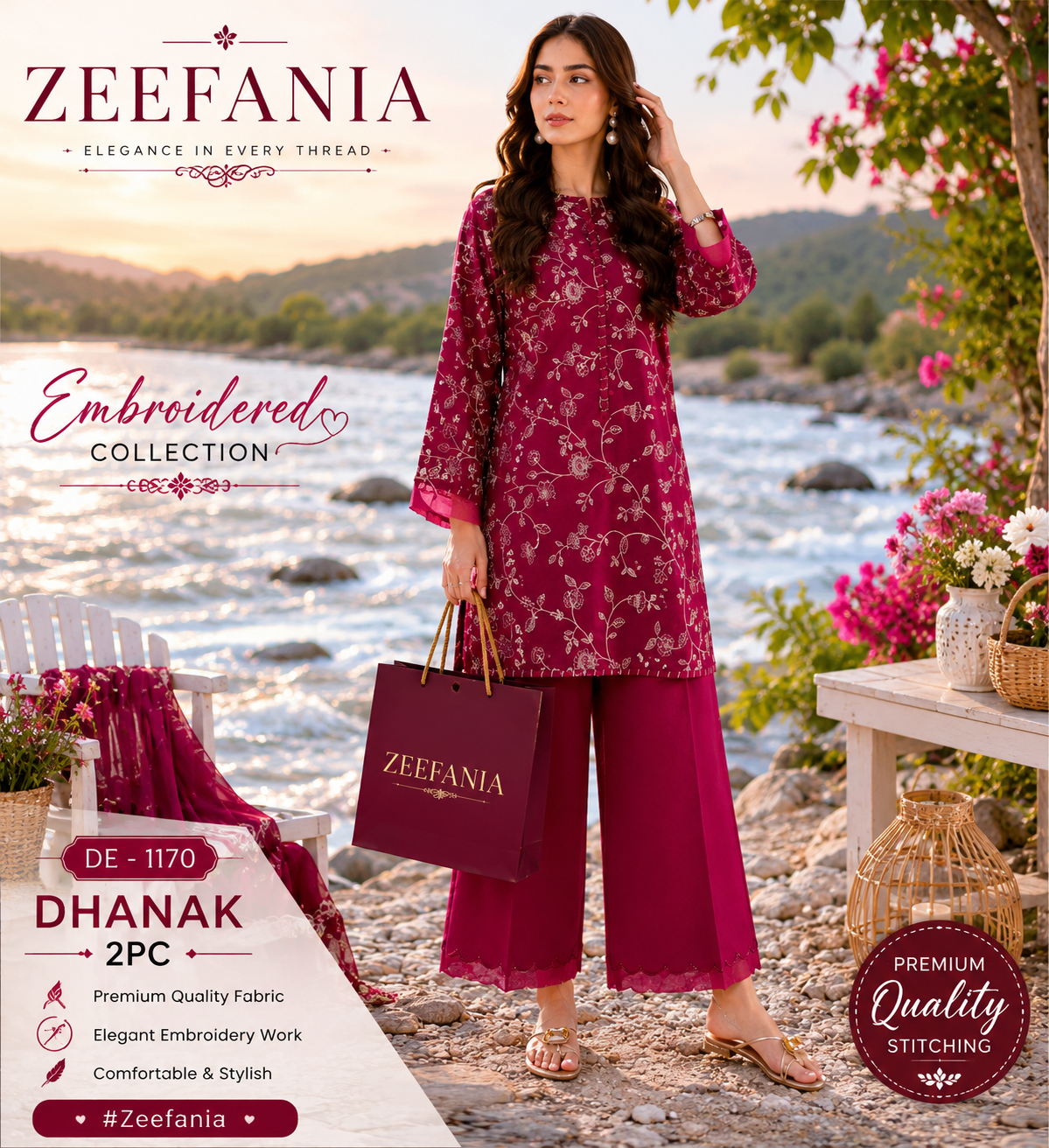 2PC dhanak Embroidery Collection modern aur graceful