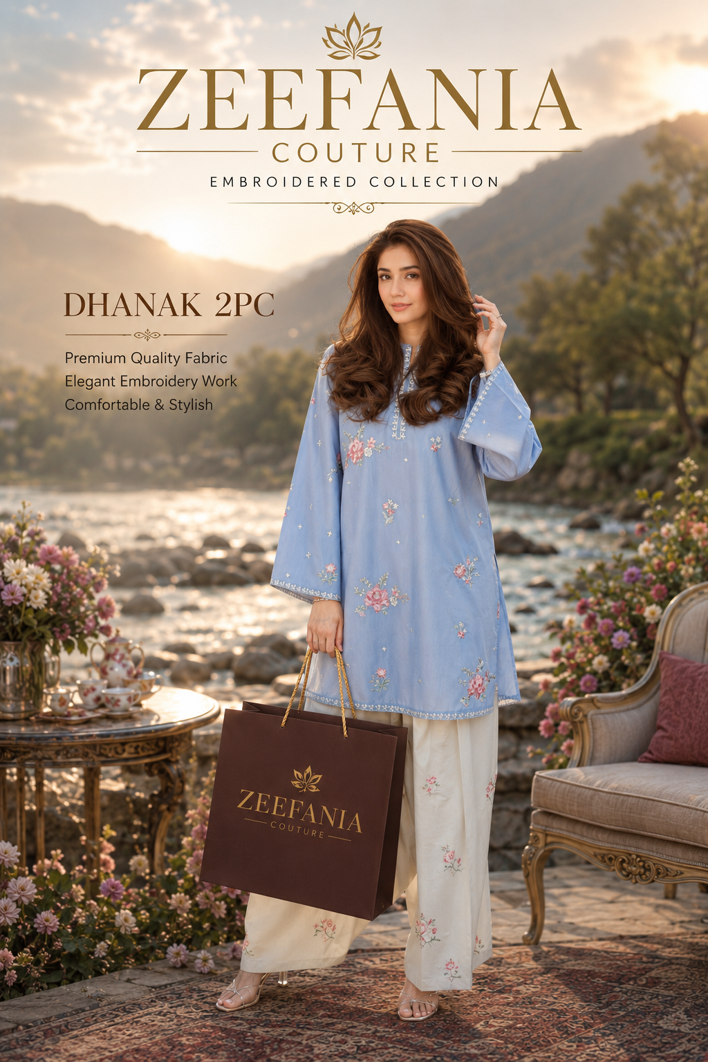 2pC dhanak Embroidery Collection modern aur graceful look